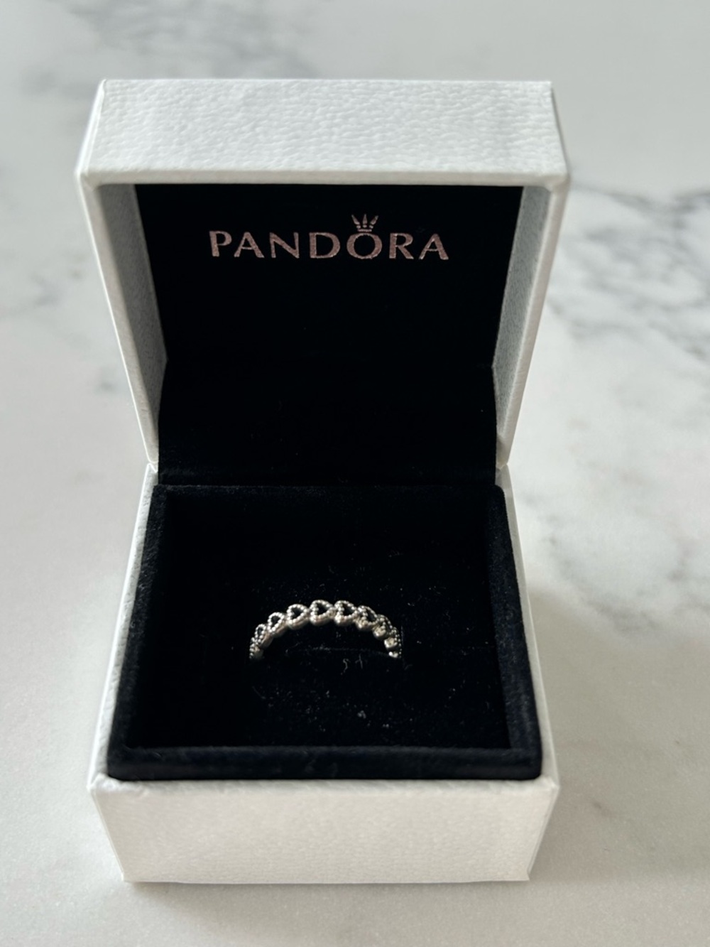 Pandora Silver Heart Link Band Ring - Silver